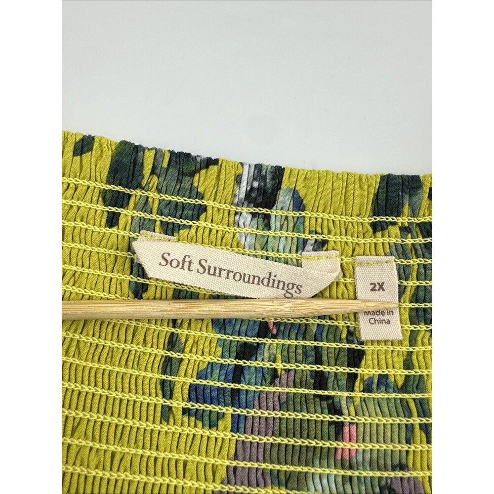 Soft Surroundings Maise Floral Smocked Midi Dress Yellow Flutter Sleeve Plus 2X - Picture 10 of 13